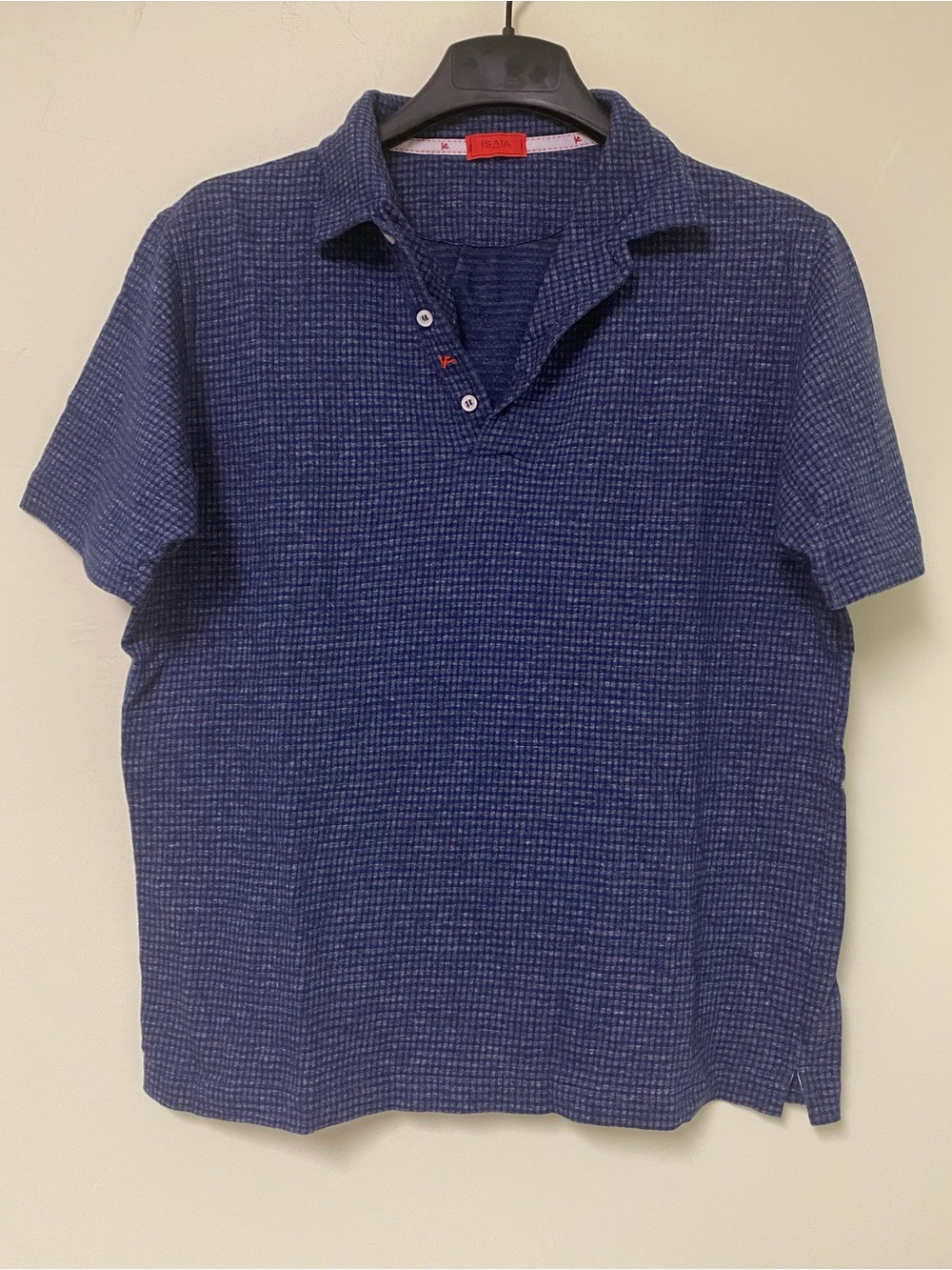 Isaia Navy Textured Short-Sleeve Polo
